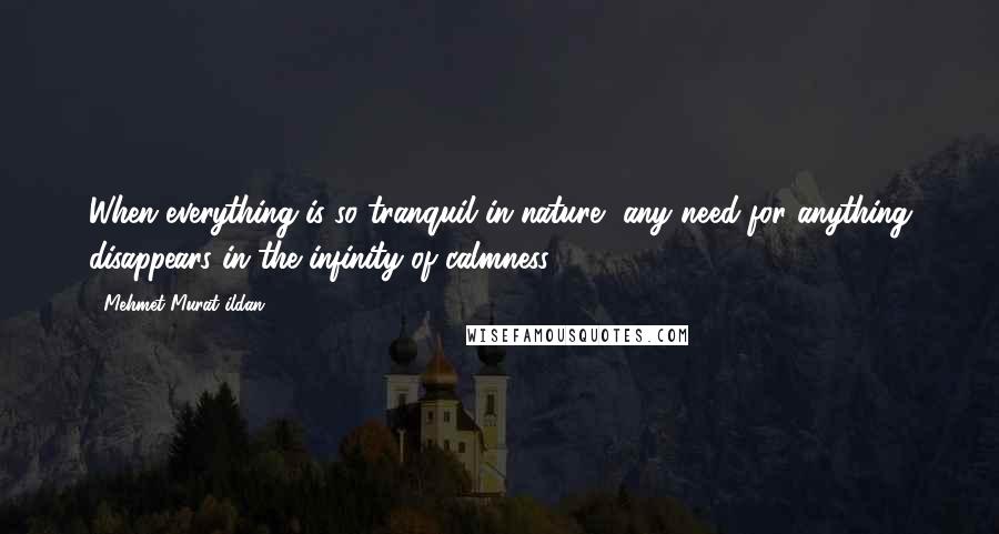 Mehmet Murat Ildan Quotes: When everything is so tranquil in nature, any need for anything disappears in the infinity of calmness.