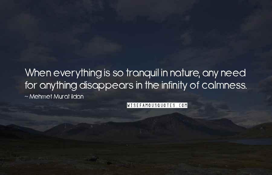 Mehmet Murat Ildan Quotes: When everything is so tranquil in nature, any need for anything disappears in the infinity of calmness.