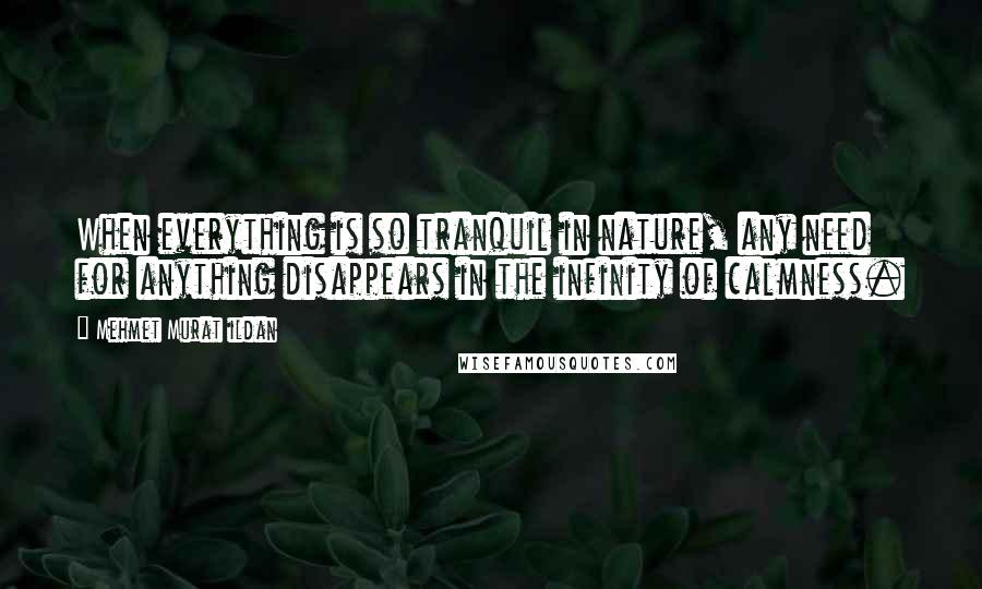 Mehmet Murat Ildan Quotes: When everything is so tranquil in nature, any need for anything disappears in the infinity of calmness.