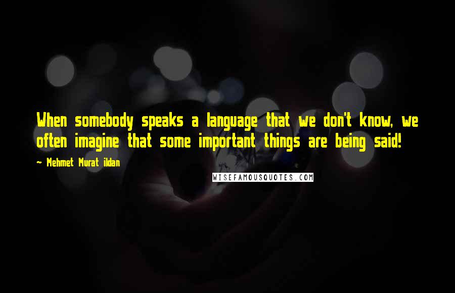 Mehmet Murat Ildan Quotes: When somebody speaks a language that we don't know, we often imagine that some important things are being said!