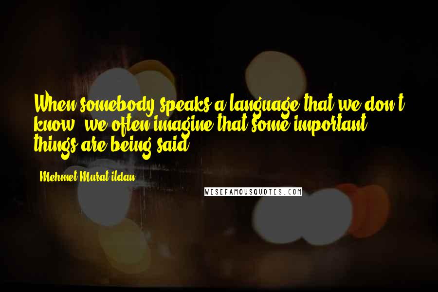 Mehmet Murat Ildan Quotes: When somebody speaks a language that we don't know, we often imagine that some important things are being said!