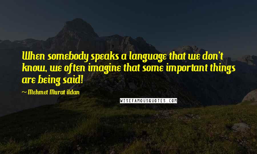 Mehmet Murat Ildan Quotes: When somebody speaks a language that we don't know, we often imagine that some important things are being said!