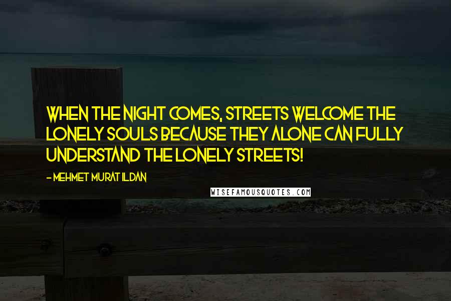 Mehmet Murat Ildan Quotes: When the night comes, streets welcome the lonely souls because they alone can fully understand the lonely streets!