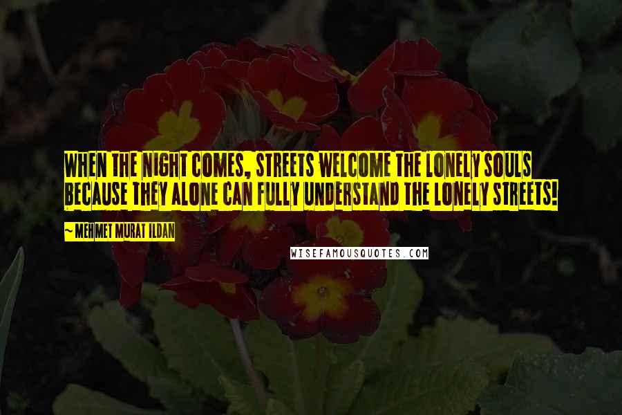 Mehmet Murat Ildan Quotes: When the night comes, streets welcome the lonely souls because they alone can fully understand the lonely streets!