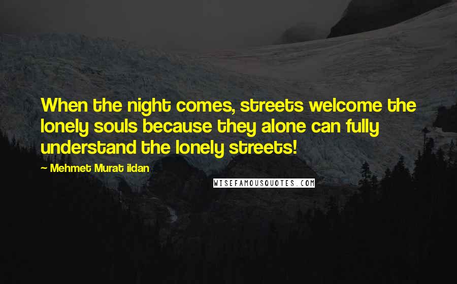 Mehmet Murat Ildan Quotes: When the night comes, streets welcome the lonely souls because they alone can fully understand the lonely streets!