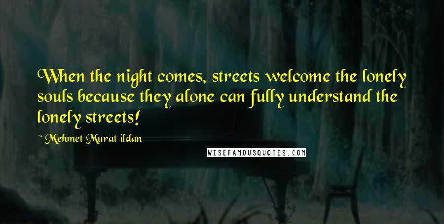 Mehmet Murat Ildan Quotes: When the night comes, streets welcome the lonely souls because they alone can fully understand the lonely streets!