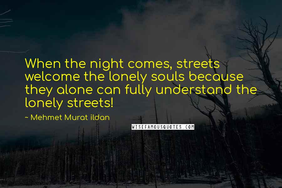 Mehmet Murat Ildan Quotes: When the night comes, streets welcome the lonely souls because they alone can fully understand the lonely streets!