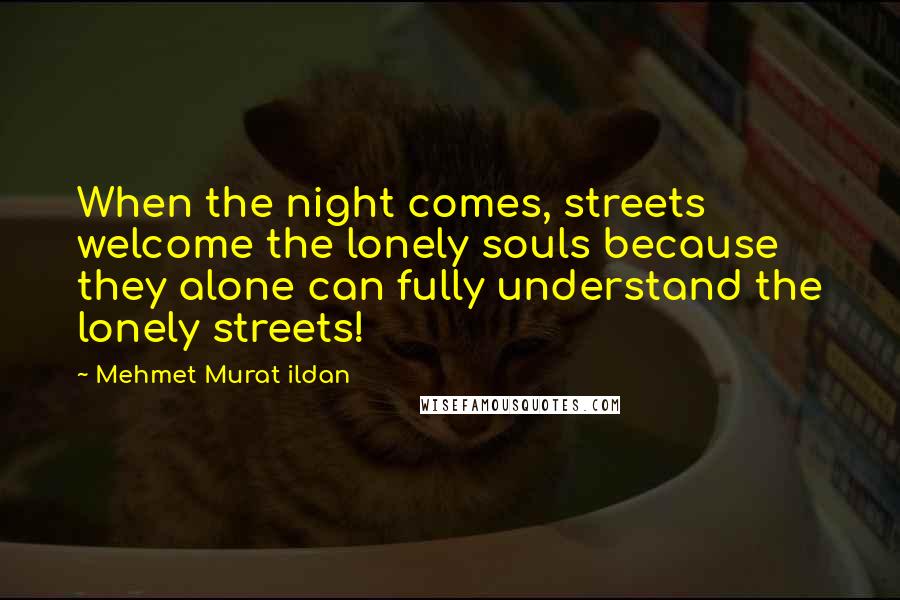 Mehmet Murat Ildan Quotes: When the night comes, streets welcome the lonely souls because they alone can fully understand the lonely streets!