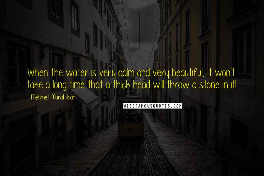 Mehmet Murat Ildan Quotes: When the water is very calm and very beautiful, it won't take a long time that a thick head will throw a stone in it!