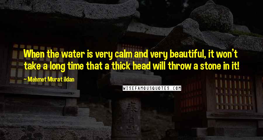 Mehmet Murat Ildan Quotes: When the water is very calm and very beautiful, it won't take a long time that a thick head will throw a stone in it!