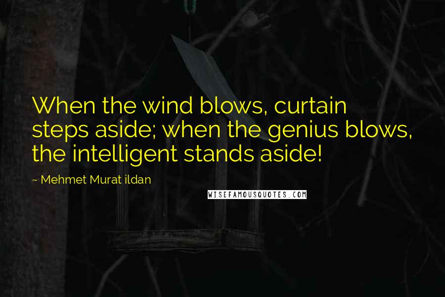Mehmet Murat Ildan Quotes: When the wind blows, curtain steps aside; when the genius blows, the intelligent stands aside!