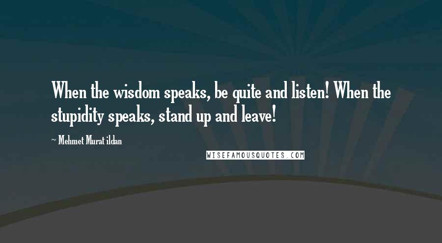 Mehmet Murat Ildan Quotes: When the wisdom speaks, be quite and listen! When the stupidity speaks, stand up and leave!