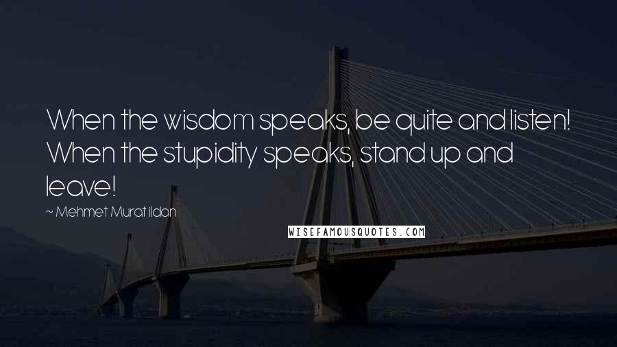 Mehmet Murat Ildan Quotes: When the wisdom speaks, be quite and listen! When the stupidity speaks, stand up and leave!