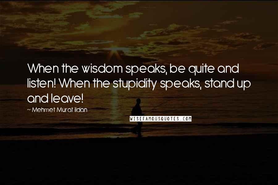 Mehmet Murat Ildan Quotes: When the wisdom speaks, be quite and listen! When the stupidity speaks, stand up and leave!