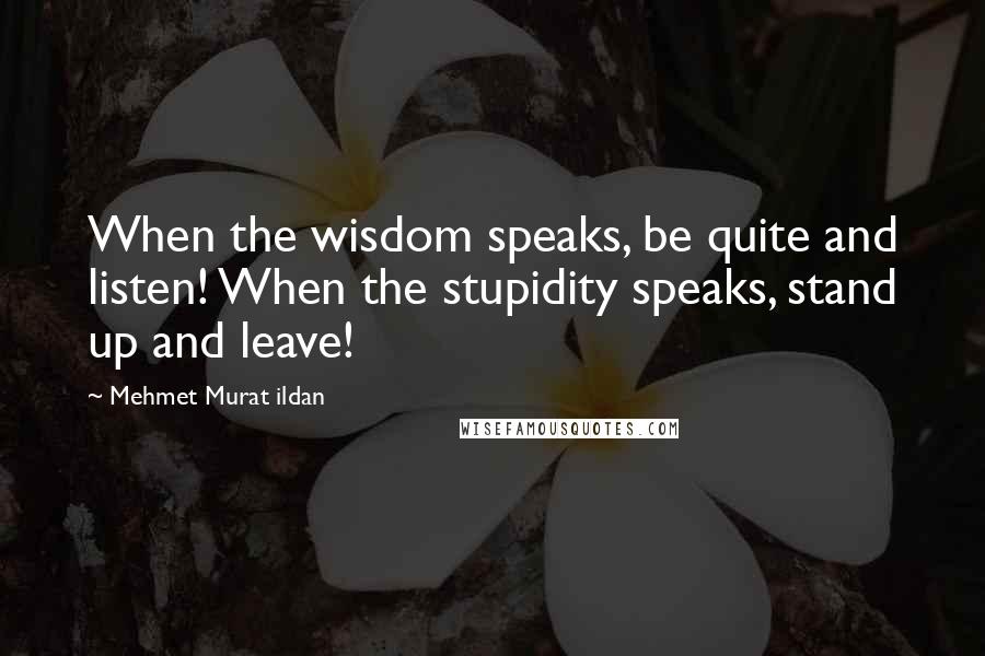 Mehmet Murat Ildan Quotes: When the wisdom speaks, be quite and listen! When the stupidity speaks, stand up and leave!