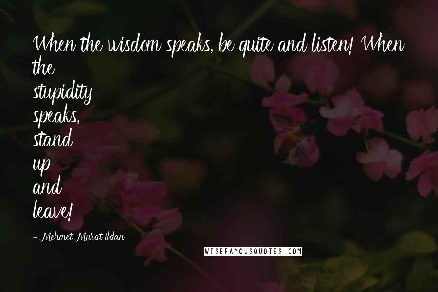 Mehmet Murat Ildan Quotes: When the wisdom speaks, be quite and listen! When the stupidity speaks, stand up and leave!