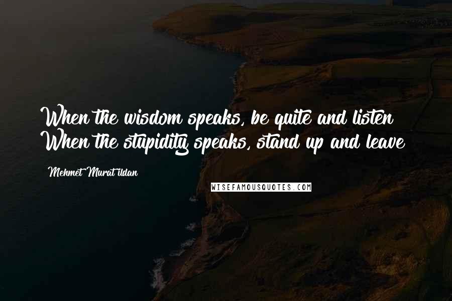 Mehmet Murat Ildan Quotes: When the wisdom speaks, be quite and listen! When the stupidity speaks, stand up and leave!