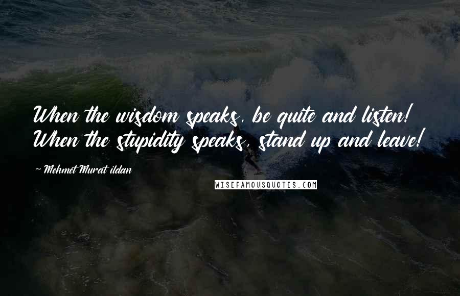 Mehmet Murat Ildan Quotes: When the wisdom speaks, be quite and listen! When the stupidity speaks, stand up and leave!