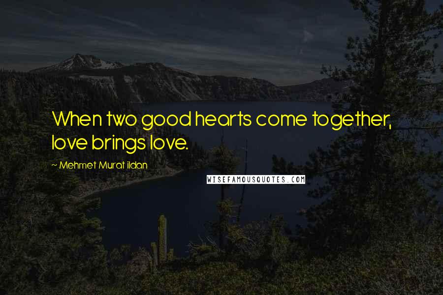 Mehmet Murat Ildan Quotes: When two good hearts come together, love brings love.