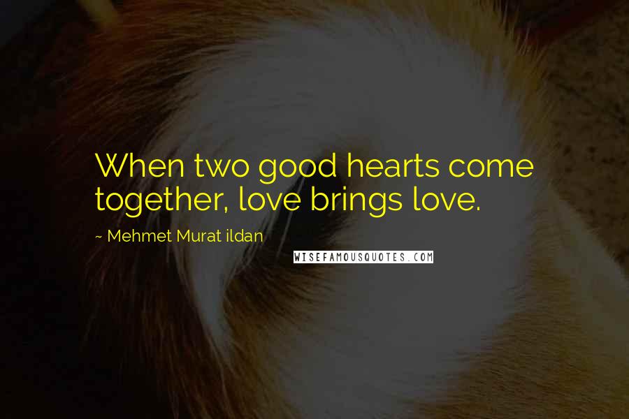 Mehmet Murat Ildan Quotes: When two good hearts come together, love brings love.