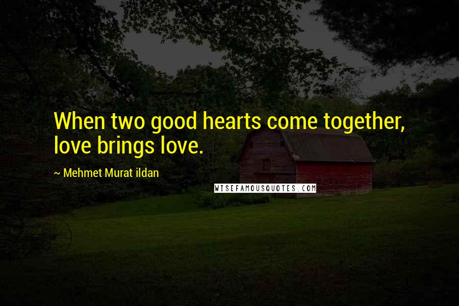Mehmet Murat Ildan Quotes: When two good hearts come together, love brings love.