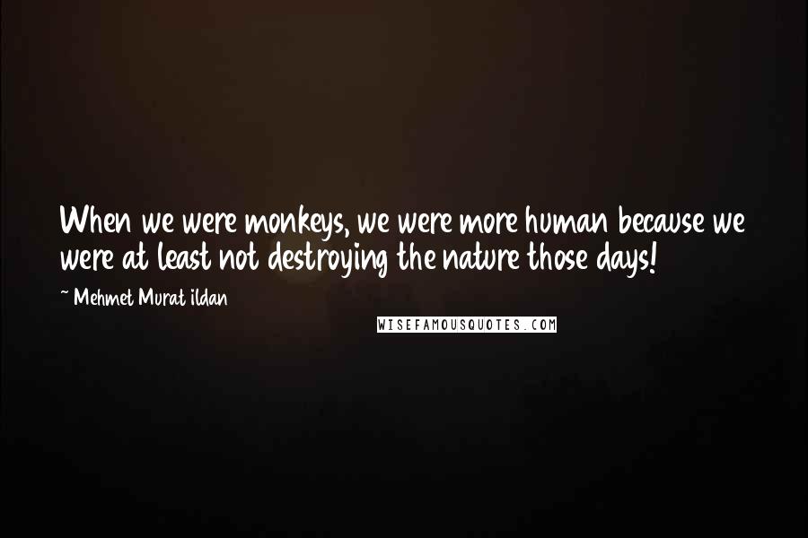 Mehmet Murat Ildan Quotes: When we were monkeys, we were more human because we were at least not destroying the nature those days!