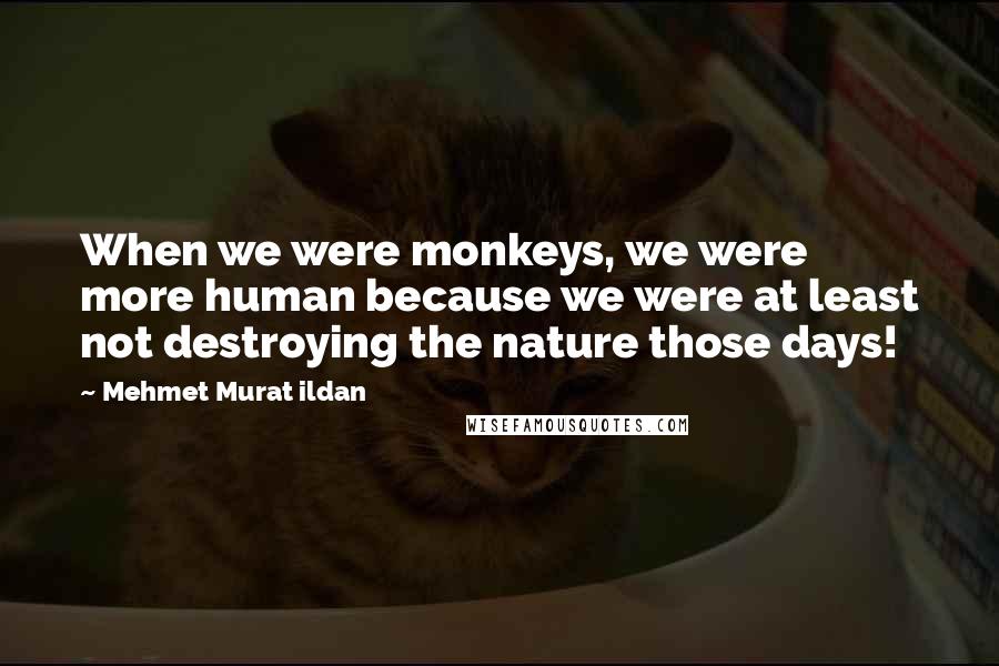 Mehmet Murat Ildan Quotes: When we were monkeys, we were more human because we were at least not destroying the nature those days!