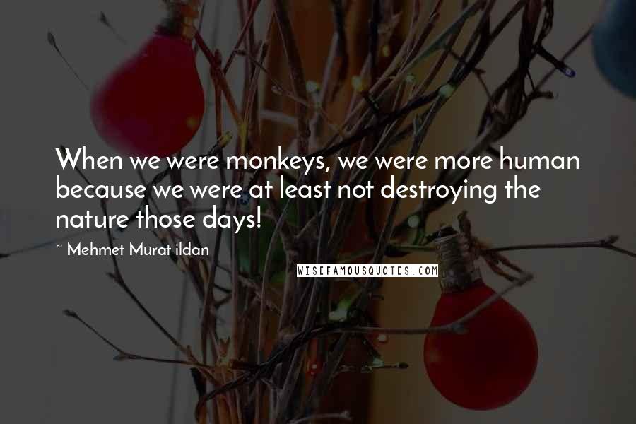 Mehmet Murat Ildan Quotes: When we were monkeys, we were more human because we were at least not destroying the nature those days!