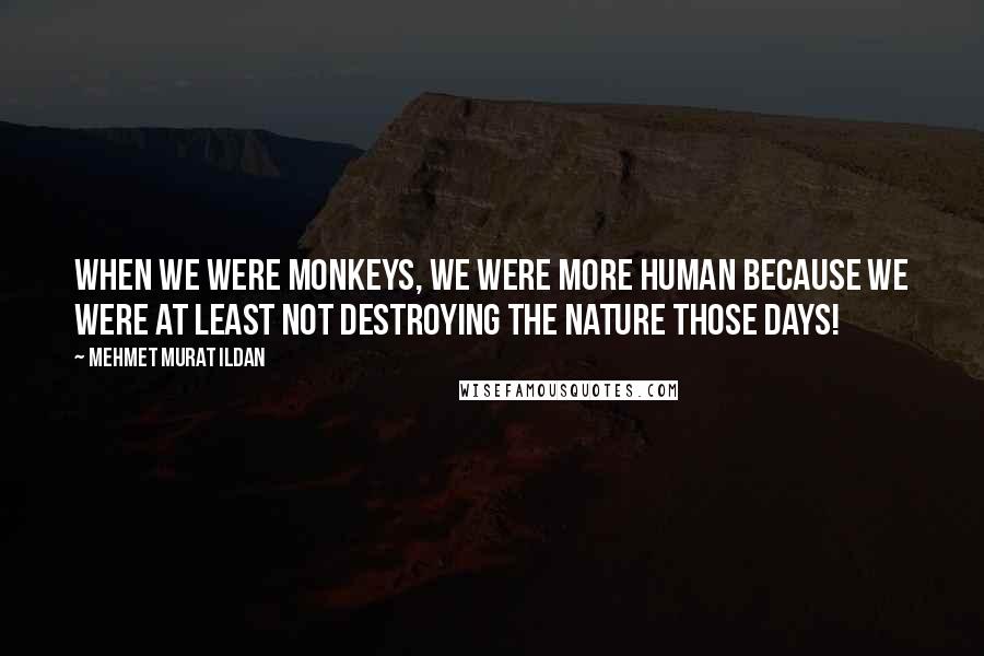Mehmet Murat Ildan Quotes: When we were monkeys, we were more human because we were at least not destroying the nature those days!
