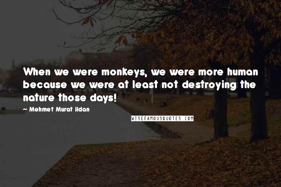 Mehmet Murat Ildan Quotes: When we were monkeys, we were more human because we were at least not destroying the nature those days!