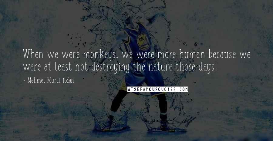 Mehmet Murat Ildan Quotes: When we were monkeys, we were more human because we were at least not destroying the nature those days!