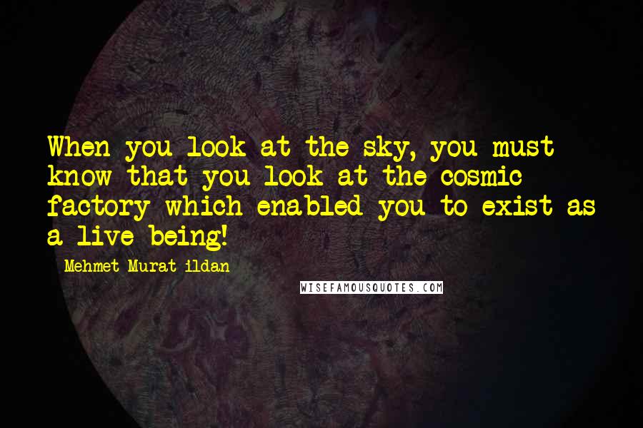 Mehmet Murat Ildan Quotes: When you look at the sky, you must know that you look at the cosmic factory which enabled you to exist as a live being!