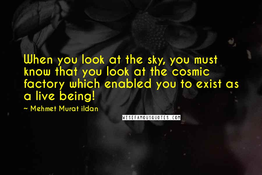 Mehmet Murat Ildan Quotes: When you look at the sky, you must know that you look at the cosmic factory which enabled you to exist as a live being!