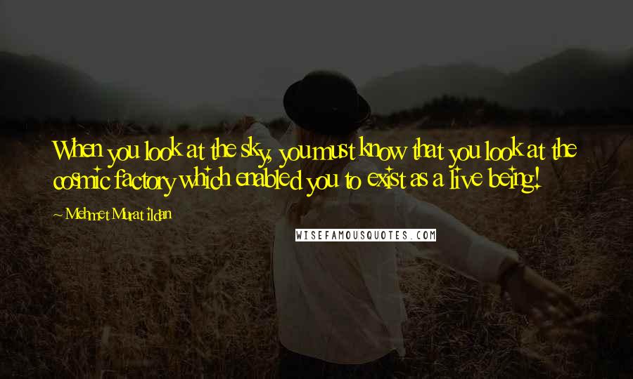 Mehmet Murat Ildan Quotes: When you look at the sky, you must know that you look at the cosmic factory which enabled you to exist as a live being!