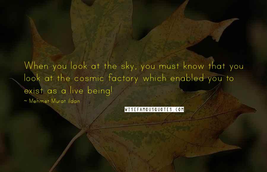 Mehmet Murat Ildan Quotes: When you look at the sky, you must know that you look at the cosmic factory which enabled you to exist as a live being!