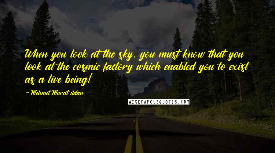 Mehmet Murat Ildan Quotes: When you look at the sky, you must know that you look at the cosmic factory which enabled you to exist as a live being!