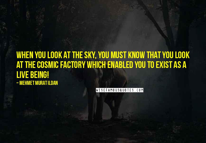 Mehmet Murat Ildan Quotes: When you look at the sky, you must know that you look at the cosmic factory which enabled you to exist as a live being!