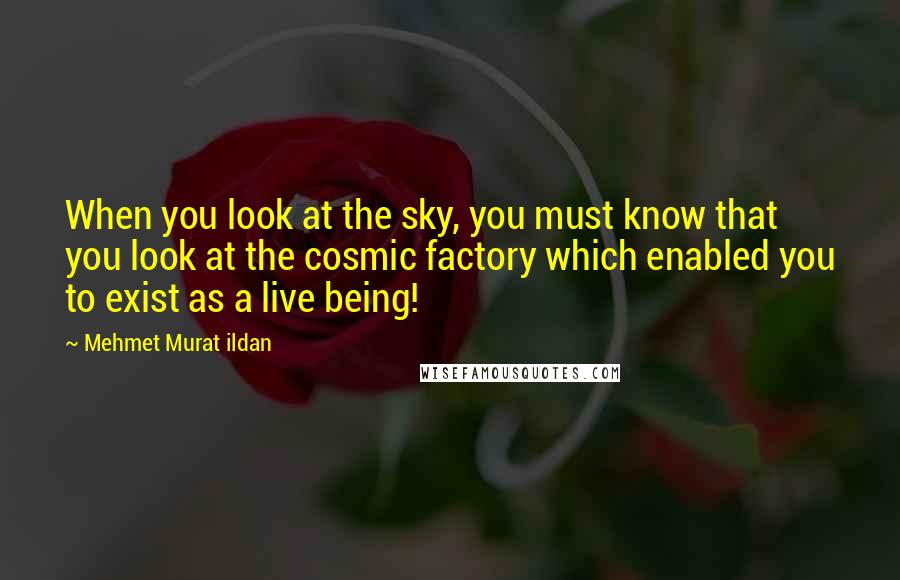 Mehmet Murat Ildan Quotes: When you look at the sky, you must know that you look at the cosmic factory which enabled you to exist as a live being!