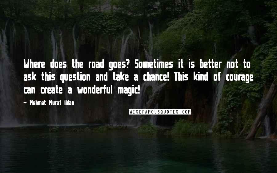 Mehmet Murat Ildan Quotes: Where does the road goes? Sometimes it is better not to ask this question and take a chance! This kind of courage can create a wonderful magic!