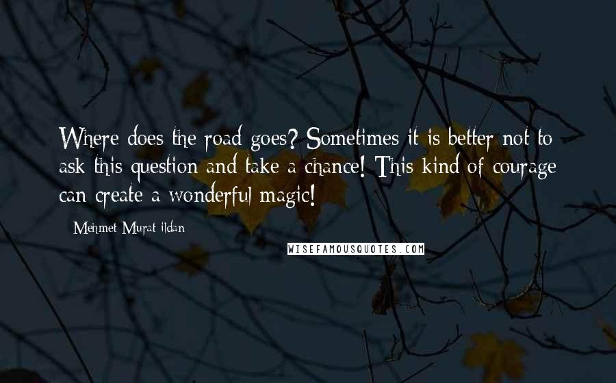 Mehmet Murat Ildan Quotes: Where does the road goes? Sometimes it is better not to ask this question and take a chance! This kind of courage can create a wonderful magic!