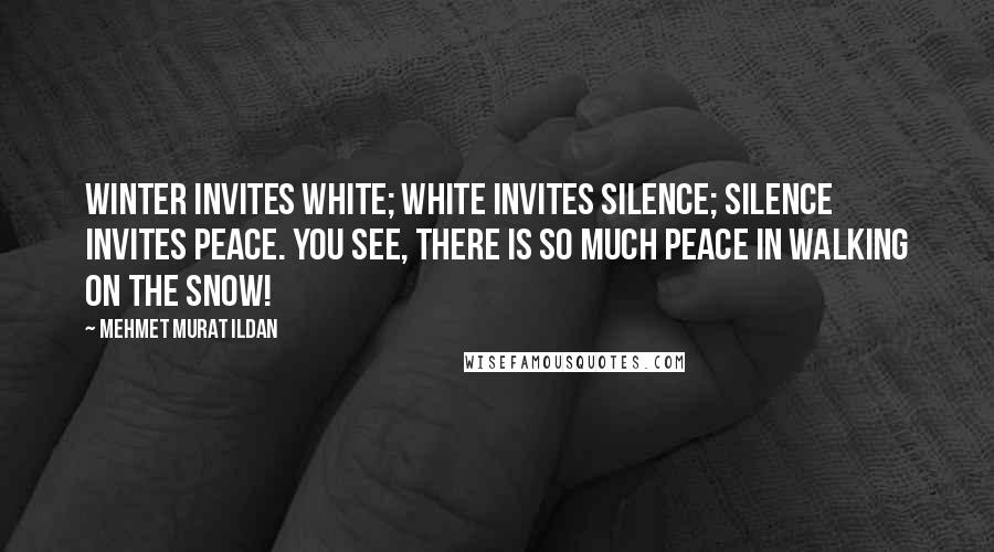 Mehmet Murat Ildan Quotes: Winter invites white; white invites silence; silence invites peace. You see, there is so much peace in walking on the snow!