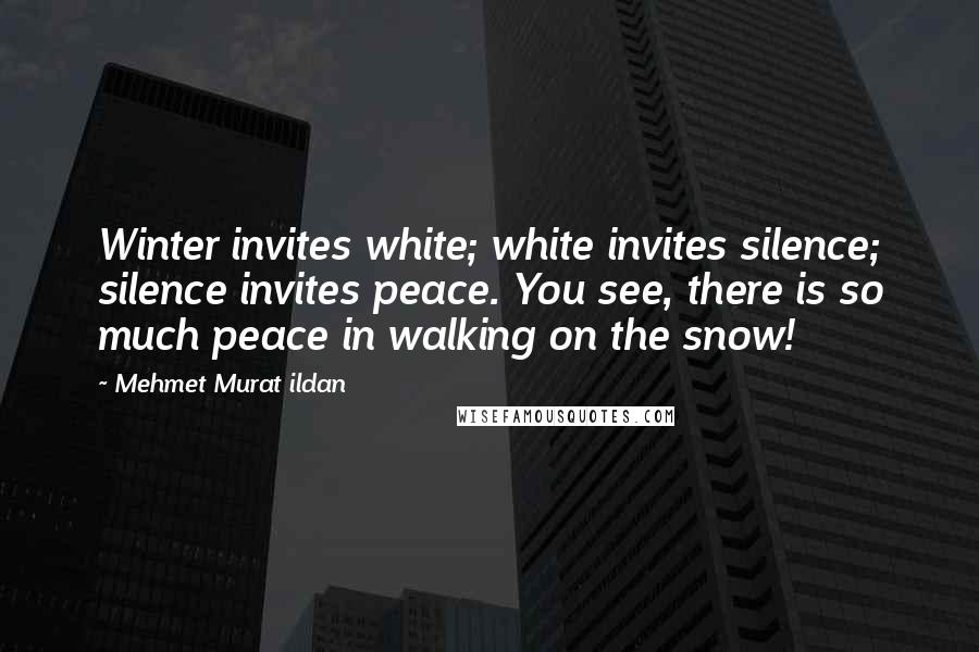 Mehmet Murat Ildan Quotes: Winter invites white; white invites silence; silence invites peace. You see, there is so much peace in walking on the snow!