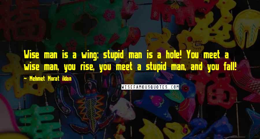 Mehmet Murat Ildan Quotes: Wise man is a wing; stupid man is a hole! You meet a wise man, you rise, you meet a stupid man, and you fall!