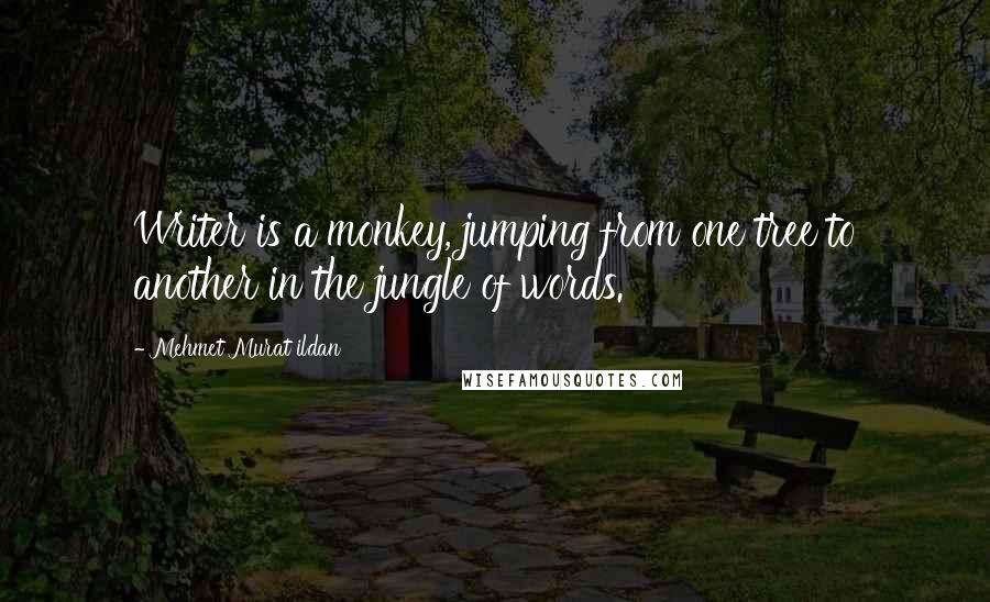 Mehmet Murat Ildan Quotes: Writer is a monkey, jumping from one tree to another in the jungle of words.