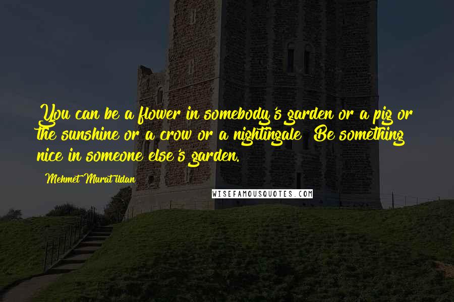 Mehmet Murat Ildan Quotes: You can be a flower in somebody's garden or a pig or the sunshine or a crow or a nightingale! Be something nice in someone else's garden.