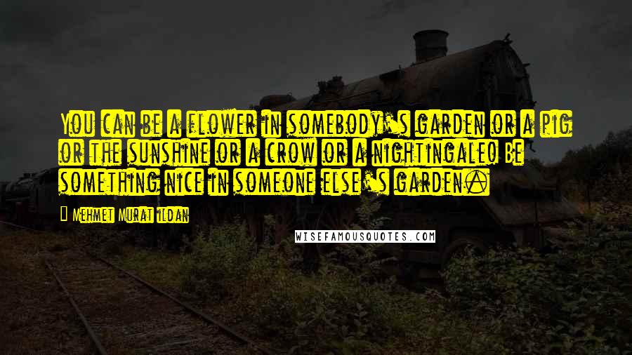 Mehmet Murat Ildan Quotes: You can be a flower in somebody's garden or a pig or the sunshine or a crow or a nightingale! Be something nice in someone else's garden.