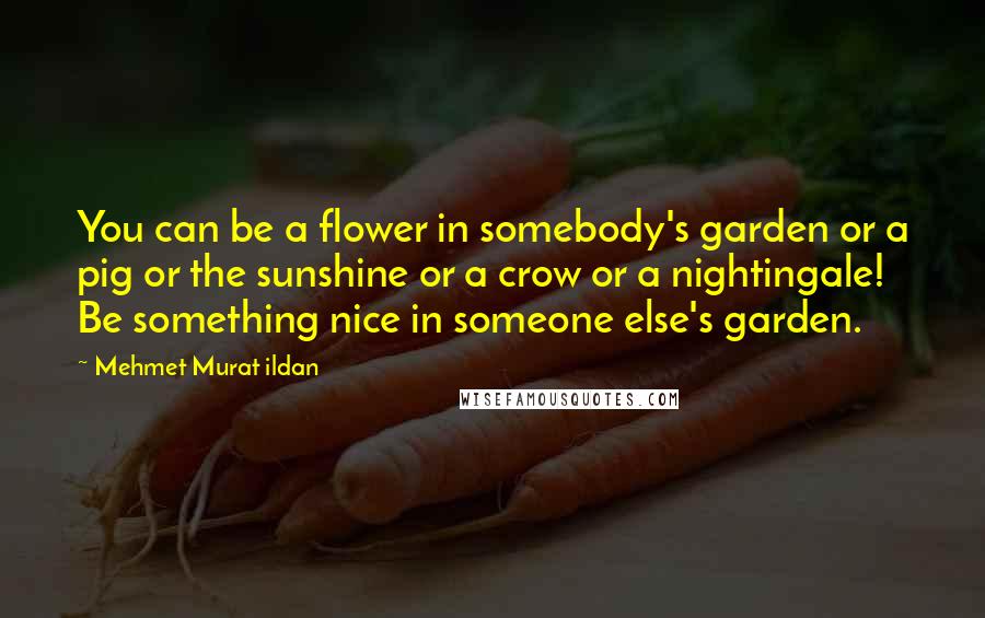 Mehmet Murat Ildan Quotes: You can be a flower in somebody's garden or a pig or the sunshine or a crow or a nightingale! Be something nice in someone else's garden.