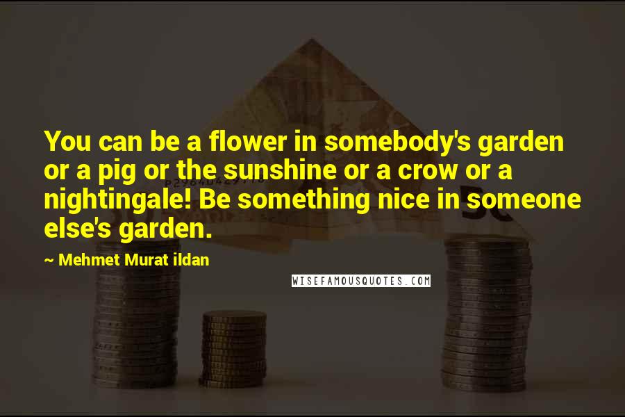 Mehmet Murat Ildan Quotes: You can be a flower in somebody's garden or a pig or the sunshine or a crow or a nightingale! Be something nice in someone else's garden.