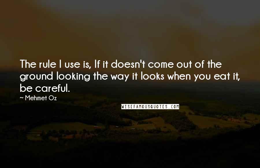 Mehmet Oz Quotes: The rule I use is, If it doesn't come out of the ground looking the way it looks when you eat it, be careful.