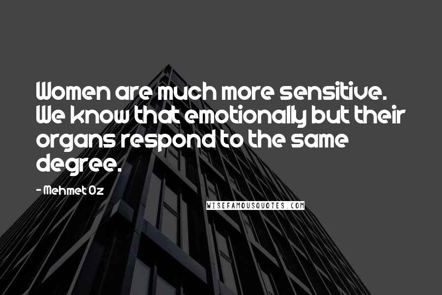 Mehmet Oz Quotes: Women are much more sensitive. We know that emotionally but their organs respond to the same degree.